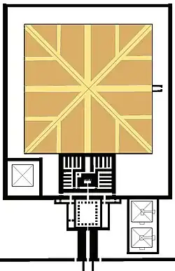 Diagram met weergave van het kruisplan binnen in de piramide