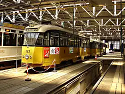 Gerestaureerde motorwagen 123, een van de Allan-trams.