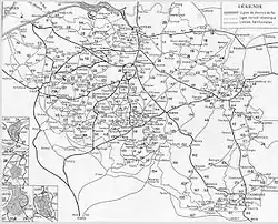 Belgische spoorlijnen in 1932. Nummering lijnen vrijwel geheel volgens bovenstaande tabellen