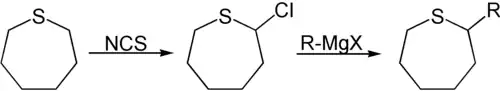 Substitutie van het α-koolstofatoom in thiepaan