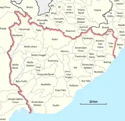 Regentschap Zuid-Midden-Timor en zijn districten.