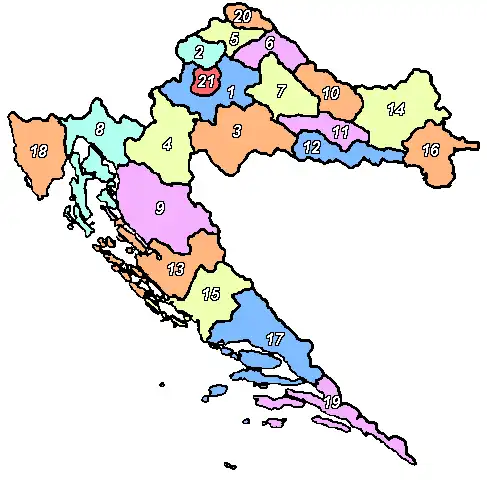 Kaart van de provincies van Kroatië