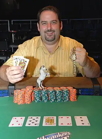 Porter nadat hij het $1,500 No-Limit Hold'em Six-Handed event had gewonnen op de WSOP 2008