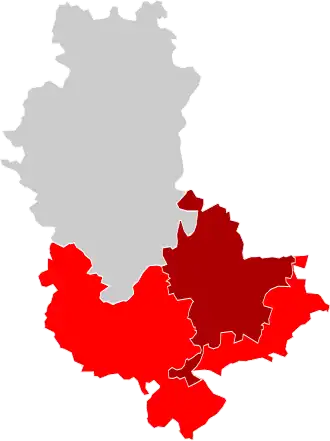 Huidige omvang van het arrondissement in het departement Rhône en de Métropole de Lyon