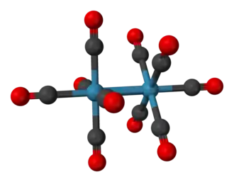 Molecuulmodel van direniumdecacarbonyl