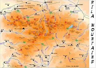 Kaart van Rila (gebergte)