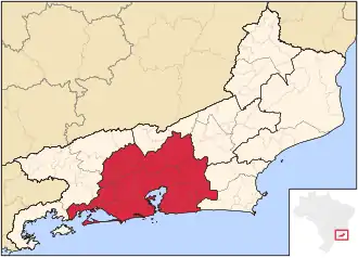 Ligging van de Braziliaanse mesoregio Metropolitana do Rio de Janeiro in Rio de Janeiro