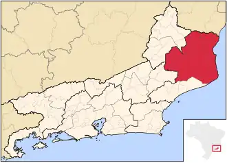 Ligging van de Braziliaanse microregio Campos dos Goytacazes in Rio de Janeiro