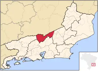 Ligging van de Braziliaanse microregio Três Rios in Rio de Janeiro