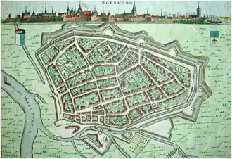 alt=Roermond in 1636 door Nicolaes van Geelkercken 1654