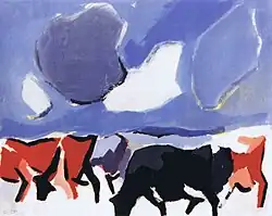 Roodbont - Zwartbont acryl op karton (2003)