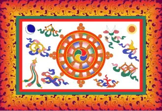 Reconstructie van de koninklijke vlag van Sikkimese van 1877 tot 1975