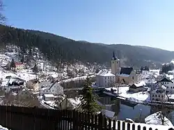 Gezicht op Rožmberk nad Vltavou vanuit het kasteel