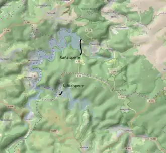 Kaart met Roerdaldam en Uftdaldam
