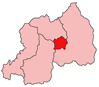 Rwanda, met de hoofdstedelijke provincie Kigali gemarkeerd.