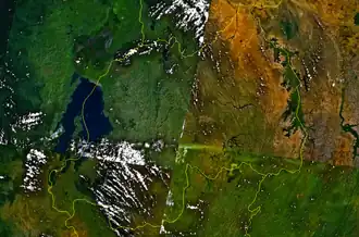 Een satellietbeeld van Rwanda.