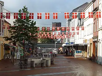 Een winkelstraat in het centrum van Kolding