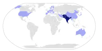 Leden van de SAARC in Donkerblauw, Observerende staten in lichtblauw