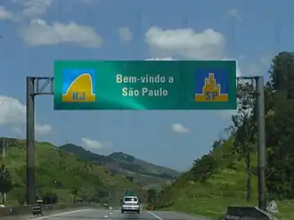 Welkomstbord op de grens tussen de statenRio de Janeiro en São Paulo