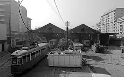 Het tramdepot tijdens de sloop van opgeslagen trams in 1992