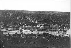 Het voor de opening opgesierde station in 1882