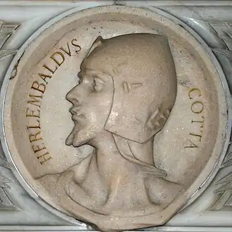 Buste van Erlembaldo Cotta in de Basiliek van Sint-Calimerus.