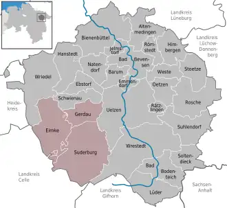 Kaart van Samtgemeinde Suderburg