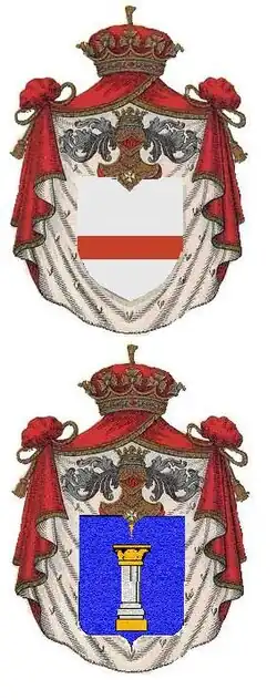 Wapens met wapenmantel en kroon van de Prinsen van San Severino en van Colonna