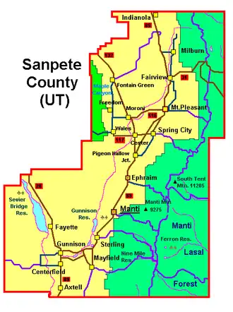 Kaart van Sanpete County