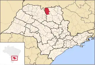 Ligging van de Braziliaanse microregio Barretos in São Paulo