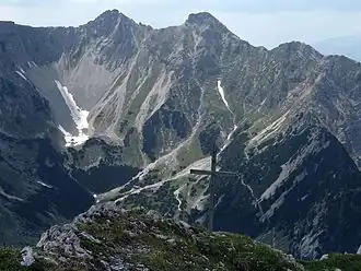 De Feldernkreuzspitze en de Schoettelkarspitze (van links naar rechts)