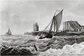 De kerk op een tekening omstreeks 1800