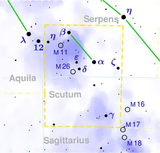 Alpha Scuti is de alpha ster in het sterrenbeeld Schild (Scutum)