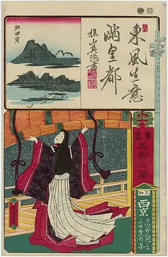 Illustr. van Sei Shonagon kijkend naar de sneeuw. Utagawa Yoshitora, 1872
