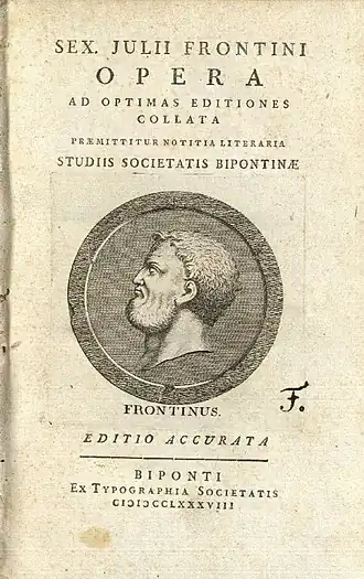 Gravure Sextus Iulius Frontinus, afgebeeld op het titelblad van een van zijn werken, 1788