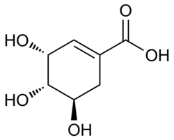 Structuurformule van (L)-shikiminezuur