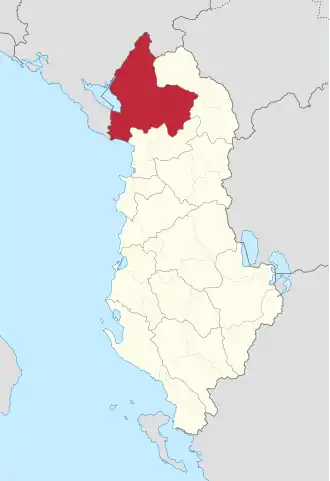 Ligging van Shkodër binnen Albanië