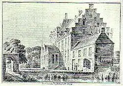 Zijkant van de Buckhorst, pentekening, A. de Haen, 1729