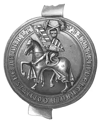 Het zegel van Bernhard II van Anhalt.