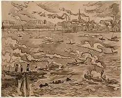 De Maas, schets, terplekke gemaakt