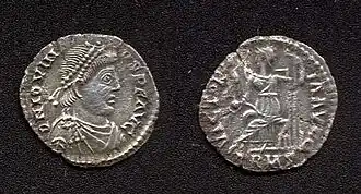 Jovinus, afgebeeld op een siliqua