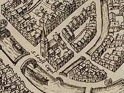 De Sint Joostkapel in 1585 (fragment stadskaart 1585).