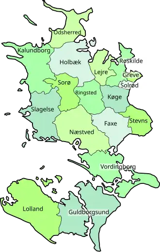 Kaart van Sjælland