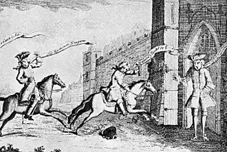 Johnnie Cope op de vlucht na de nederlaag bij Prestonpans (karikatuur uit 1745)