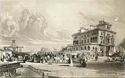 Station (links) en Hotel (rechts) in 1845.