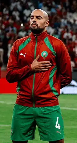 Sofyan Amrabat voor Marokko in 2025.