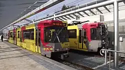 Twee trams op het eindpunt Soleilmont in Charleroi