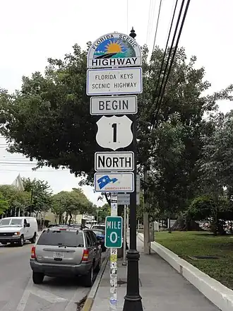 Het begin van US 1 in Key West, Florida