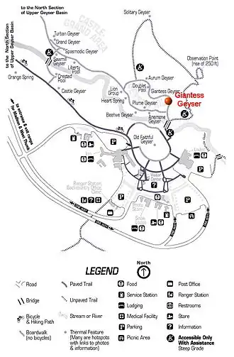 De locatie van Giantess Geyser