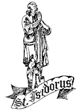 Isidorus met schop, meest voorkomende afbeelding